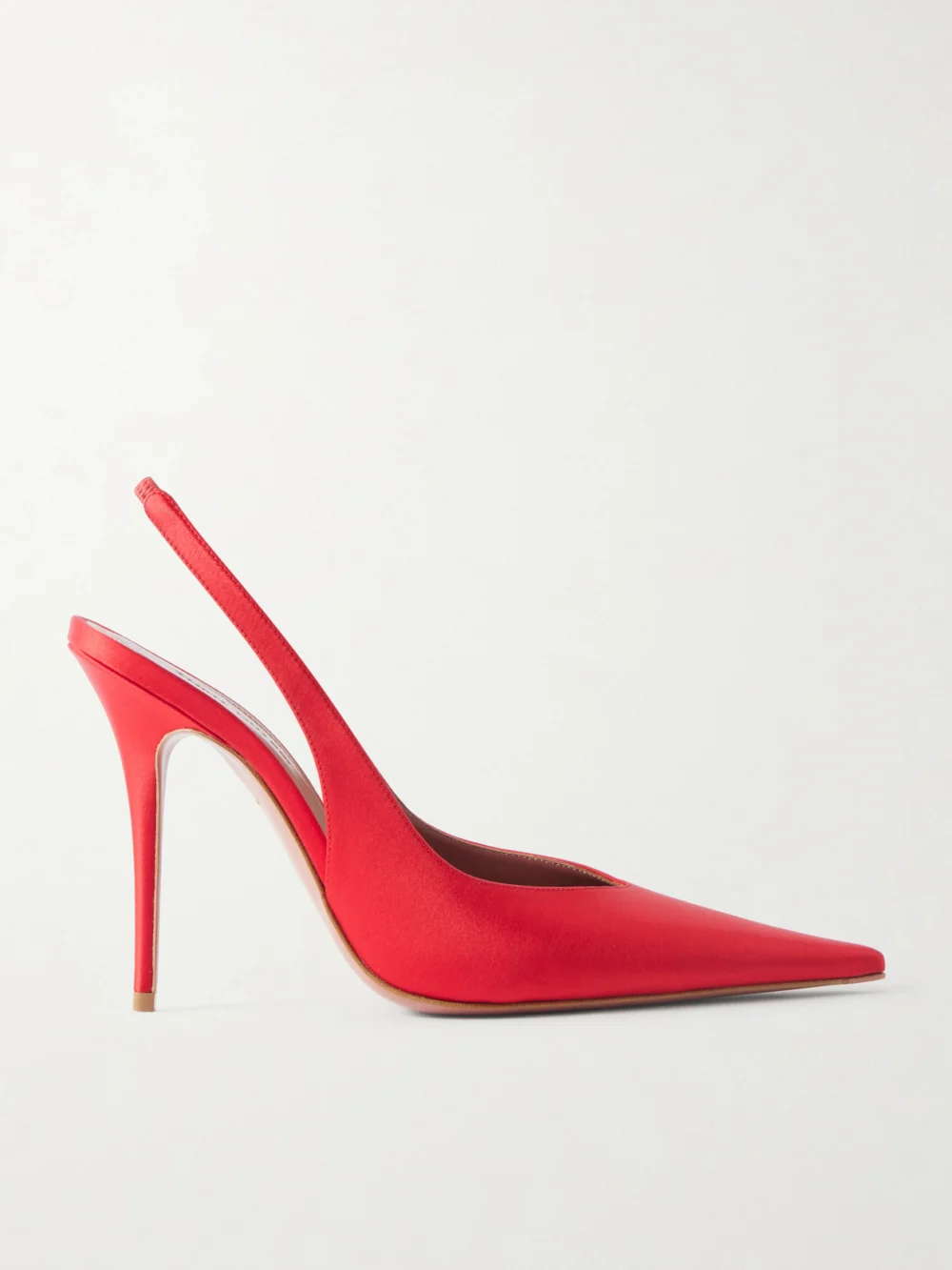 Amina Muaddi Anok 105 Satin Slingback Pumps in red