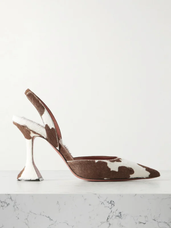 Amina Muaddi Holli 95 Cow-print Calf Hair Slingback Pumps