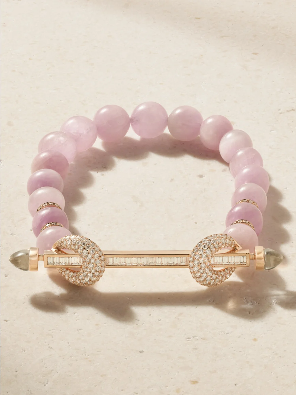 Ananya 18-karat Rose Gold Diamond Kunzite and Quartz Bracelet in 15