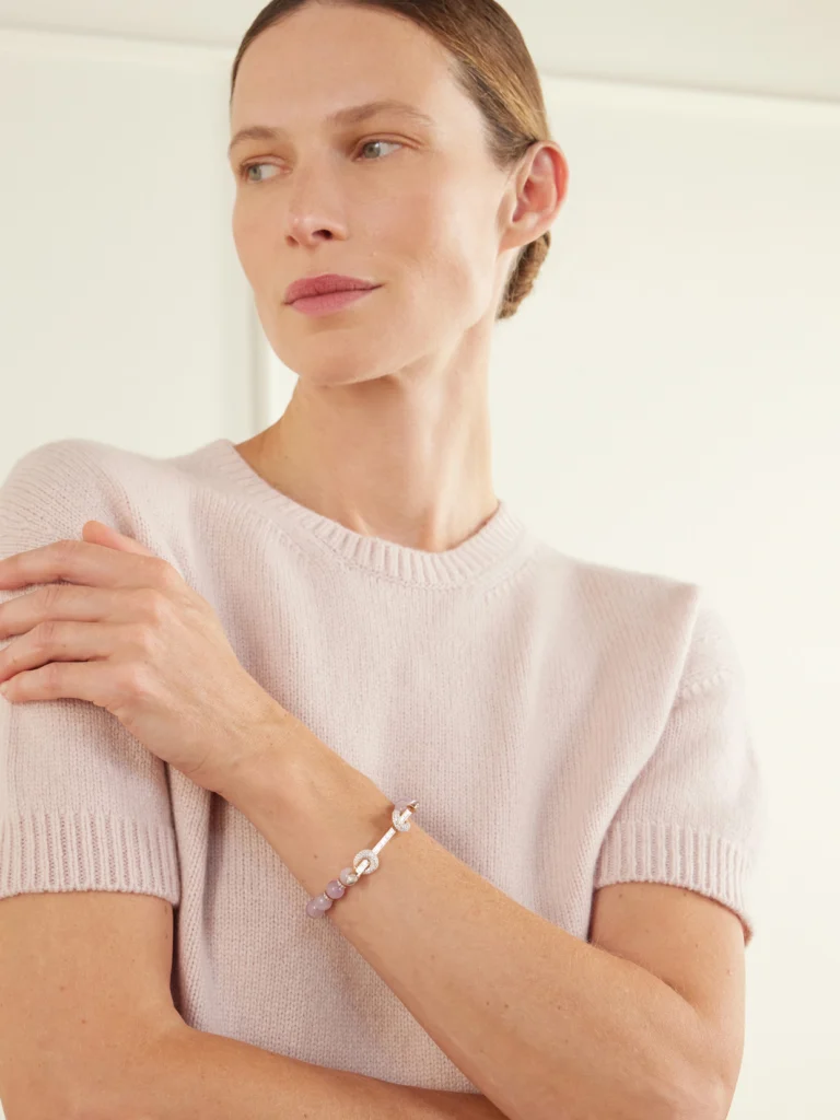 Ananya 18-karat Rose Gold Diamond Kunzite and Quartz Bracelet