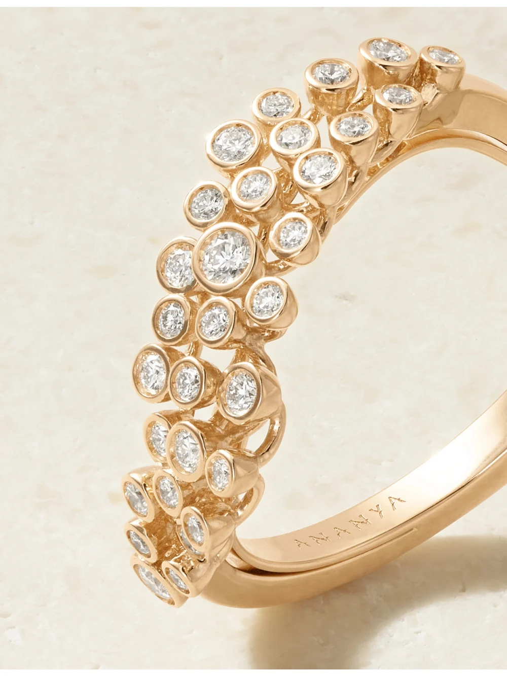 Close-up detail of the Ananya Floating 18-karat Rose Gold Diamond Ring