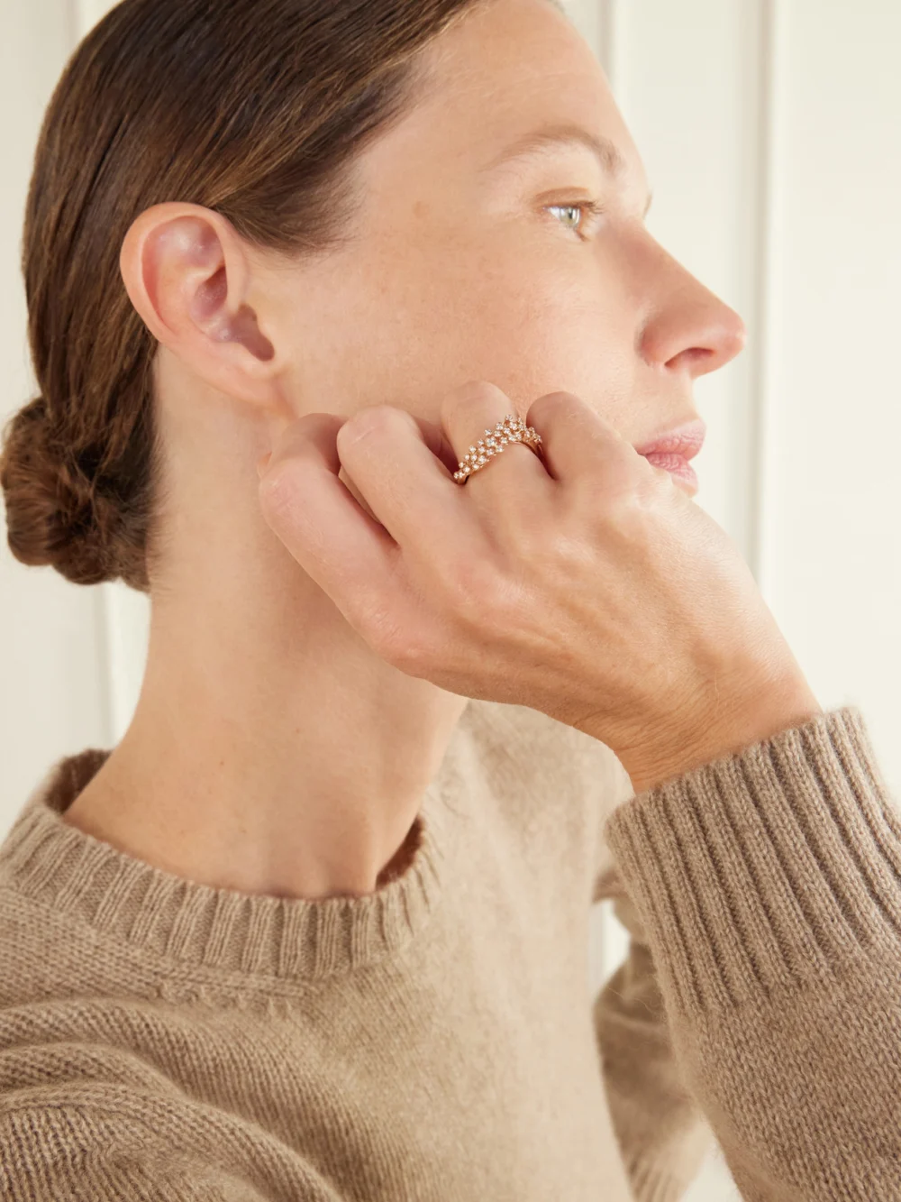 Ananya Floating 18-karat Rose Gold Diamond Ring, styled view
