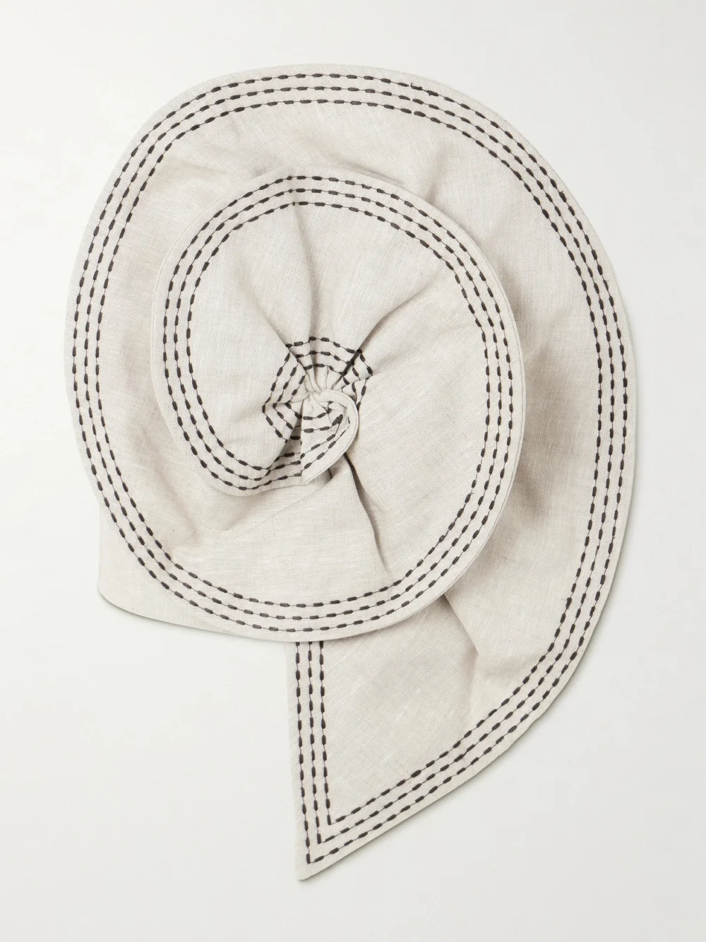 Andres Otalora Cropped Appliquéd Topstitched Linen Bustier Top in off-white