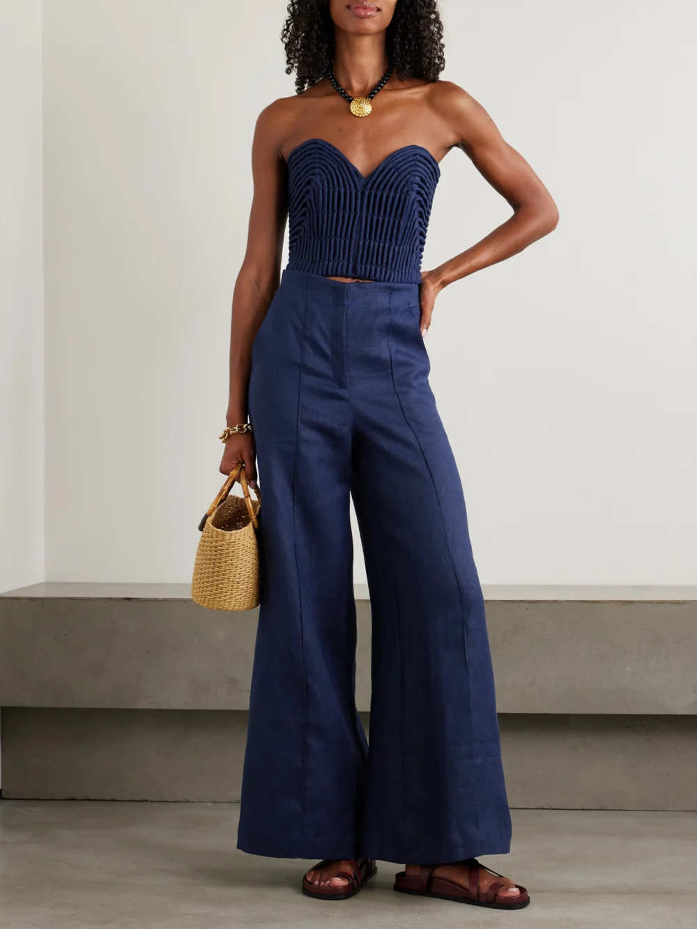 Andres Otalora Encontrarte Linen Wide-leg Pants, worn by a model