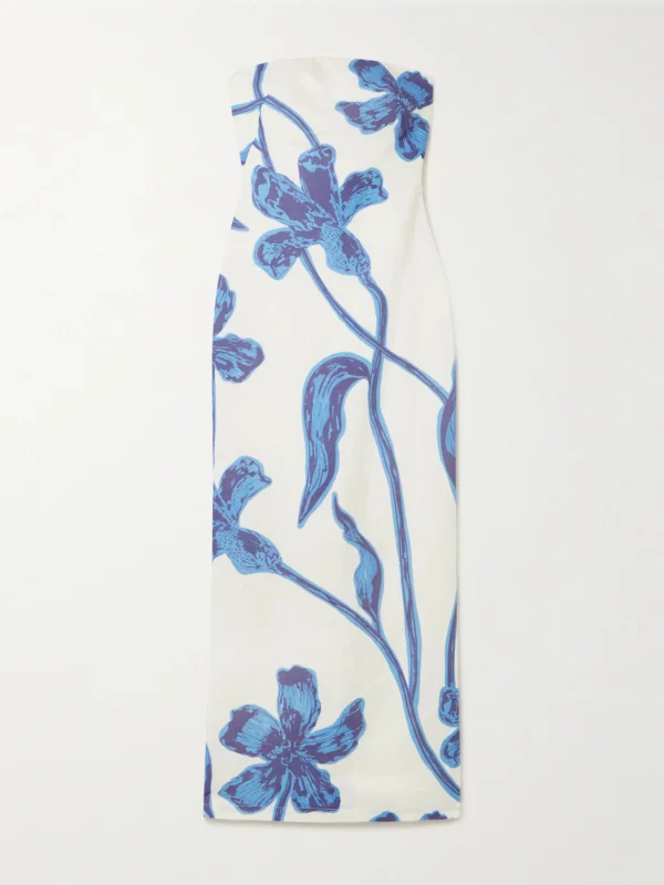 Andres Otalora Nosso Amor Strapless Floral-print Linen Maxi Dress