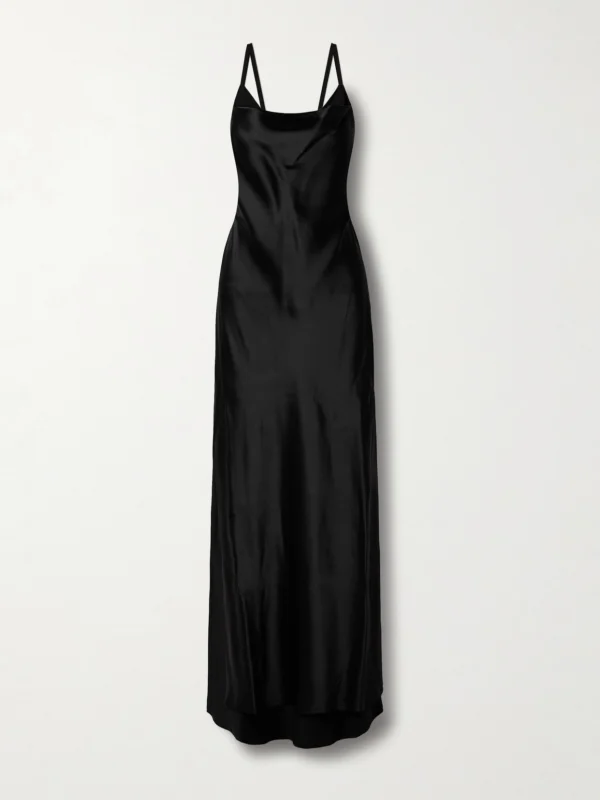 Ann Demeulemeester Nura Layered Draped Crepe-trimmed Satin Maxi Dress