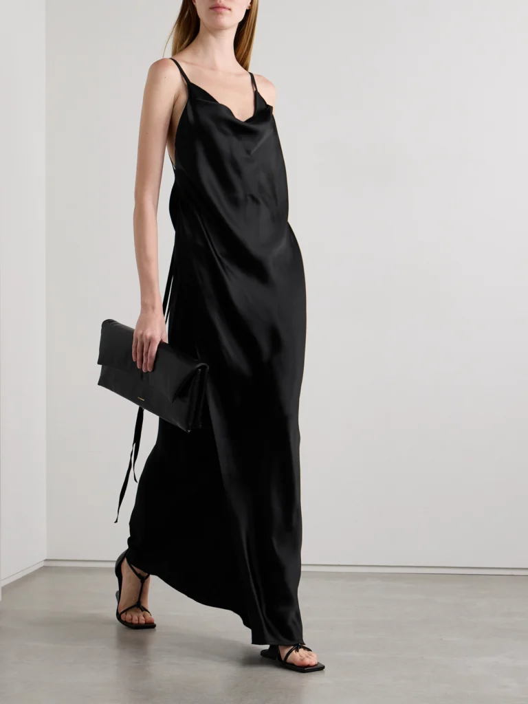 Ann Demeulemeester Nura Layered Draped Crepe-trimmed Satin Maxi Dress