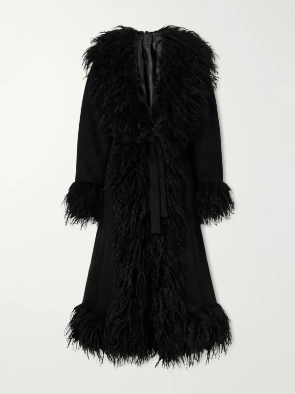 Anna Sui Belted Plush-trimmed Woven Coat