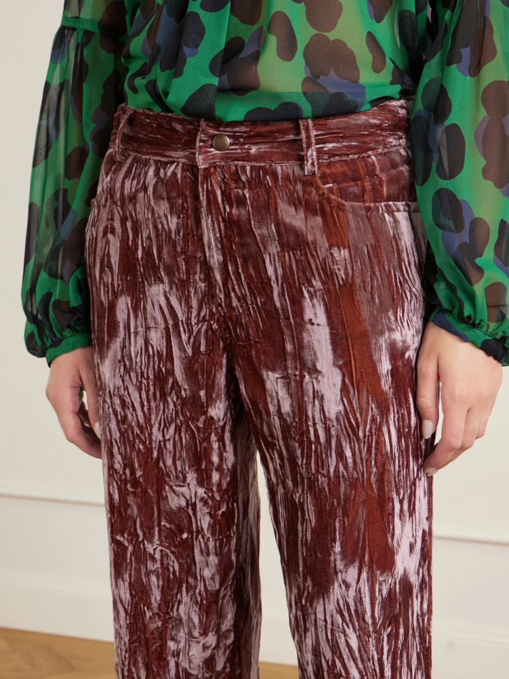 Close-up detail of the Anna Sui Velvet-rayon Wide-leg Pants