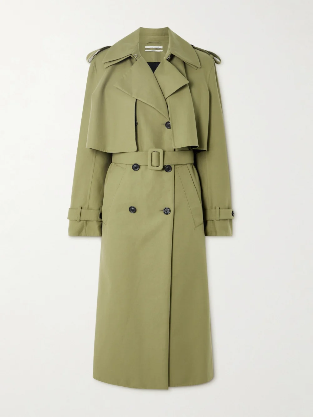 Another Tomorrow Convertible Belted Double-breasted Cotton-twill Trench Coat in green