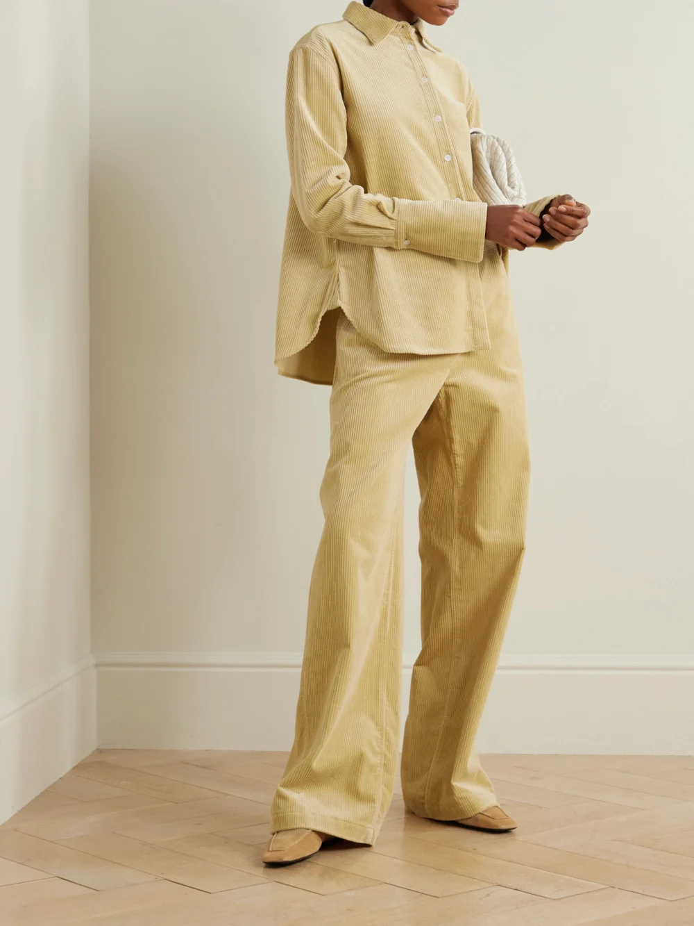 Another Tomorrow Organic Cotton-corduroy Shirt, worn by a model