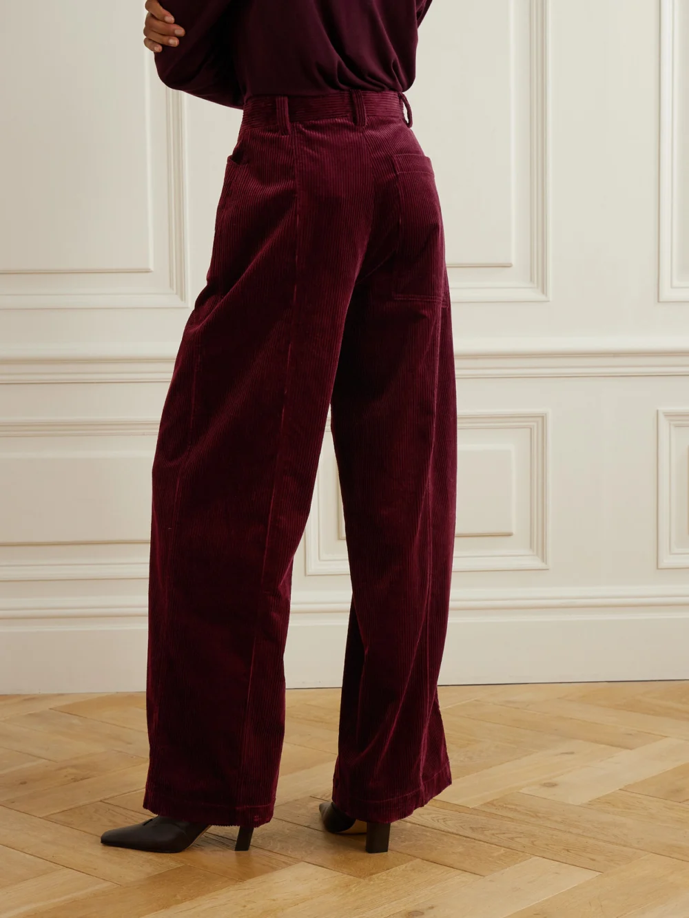 Back view of the Another Tomorrow Organic Cotton-corduroy Straight-leg Pants