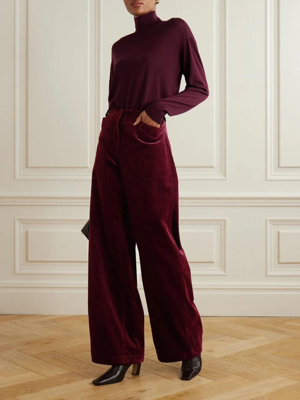 Another Tomorrow Organic Cotton-corduroy Straight-leg Pants, worn by a model