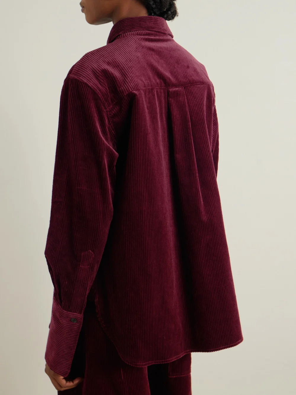 Back view of the Another Tomorrow Oversized Organic Cotton-corduroy Shirt