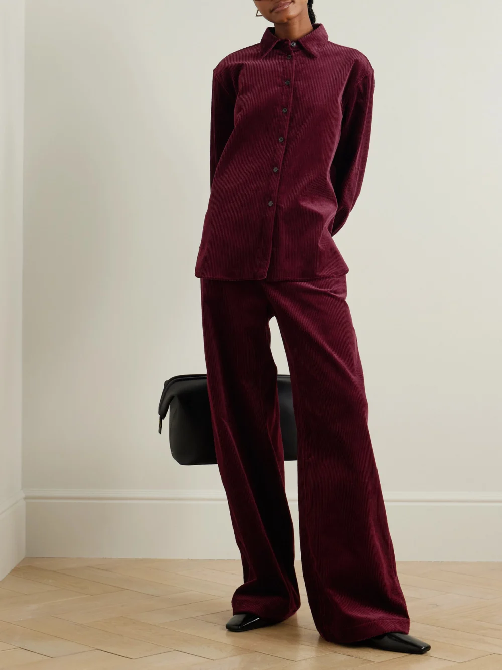 Another Tomorrow Oversized Organic Cotton-corduroy Shirt, worn by a model
