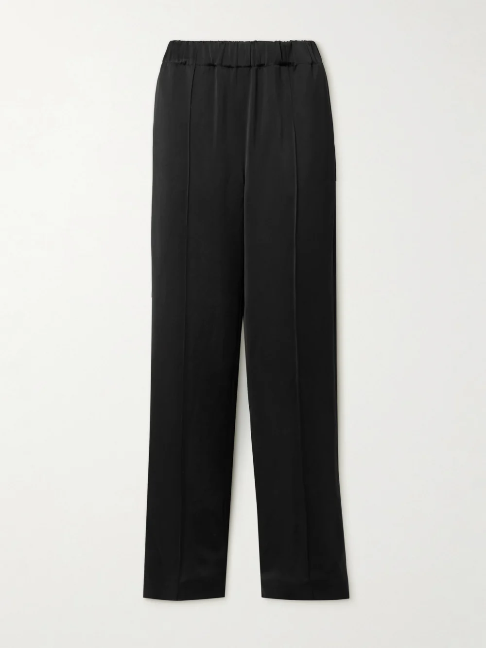 Another Tomorrow Pleated Satin Straight-leg Track Pants in black