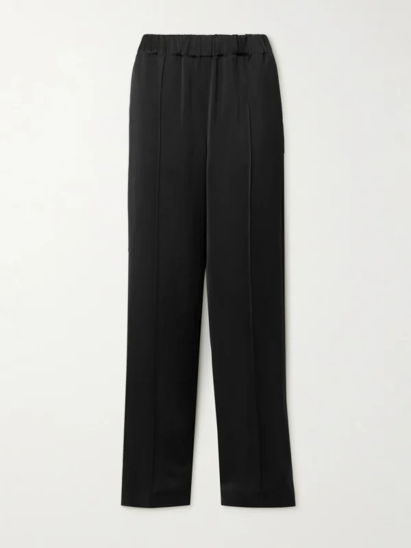 Another Tomorrow Pleated Satin Straight-leg Track Pants