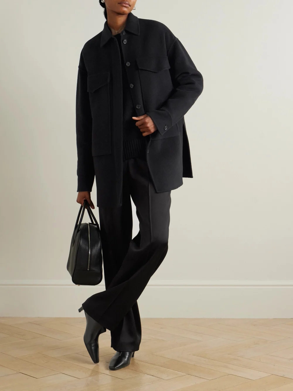 Another Tomorrow Wool Jacket, worn by a model