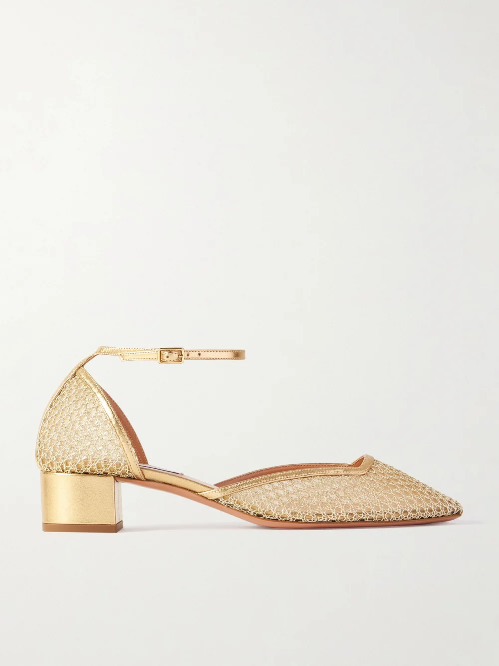 Aquazzura Asha 35 Leather-trimmed Metallic Mesh Pumps in gold