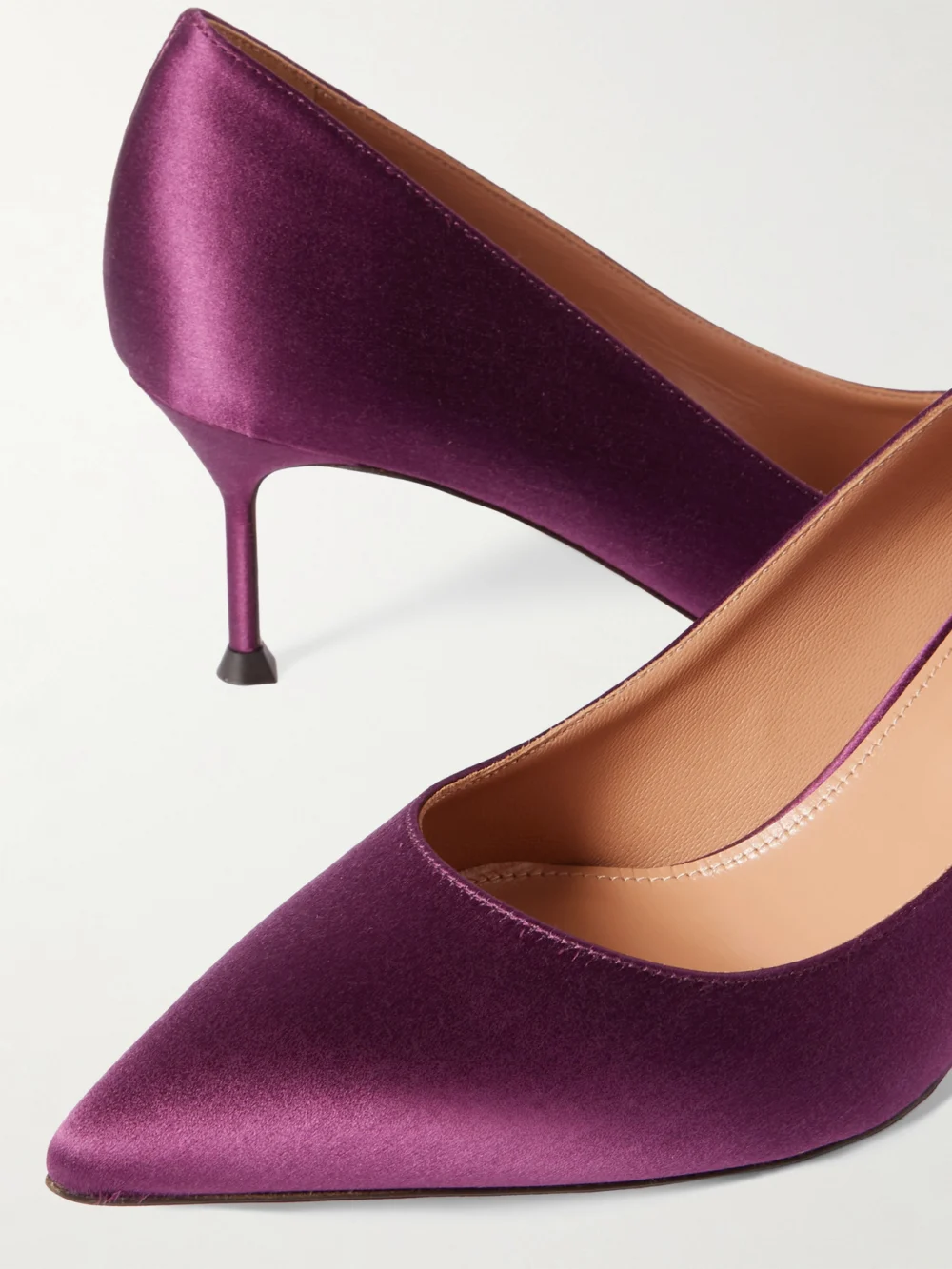 Close-up detail of the Aquazzura Purist 65 Satin Pumps