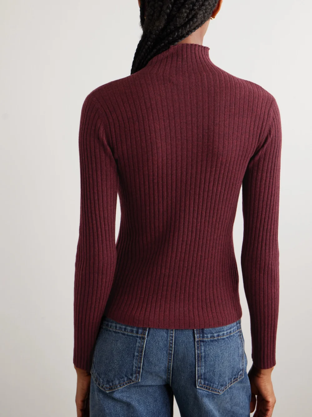 Back view of the Arch4 Ariana Ribbed Cashmere Turtleneck Sweater
