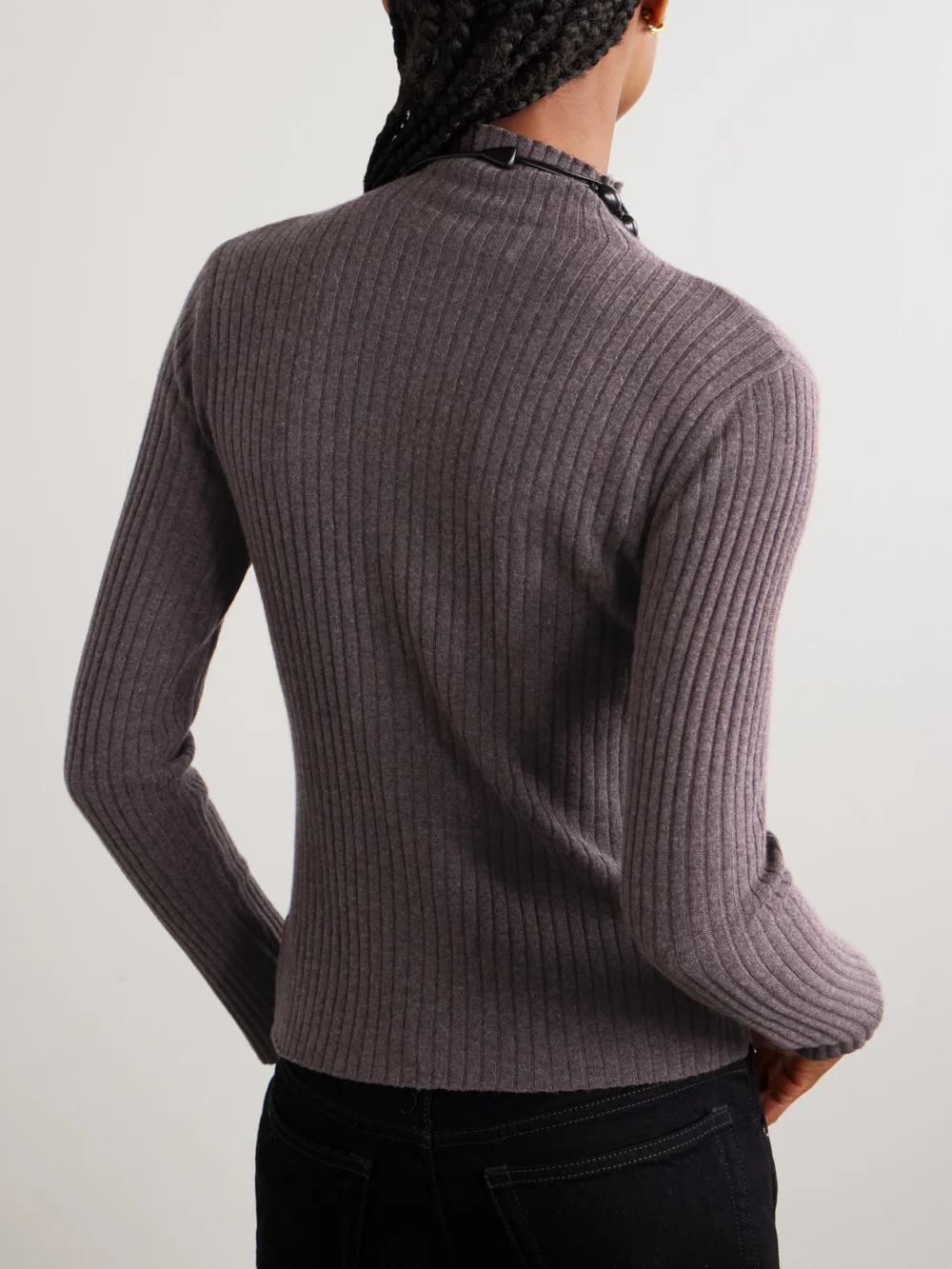 Back view of the Arch4 Ariana Ribbed Turtleneck Cashmere Sweater
