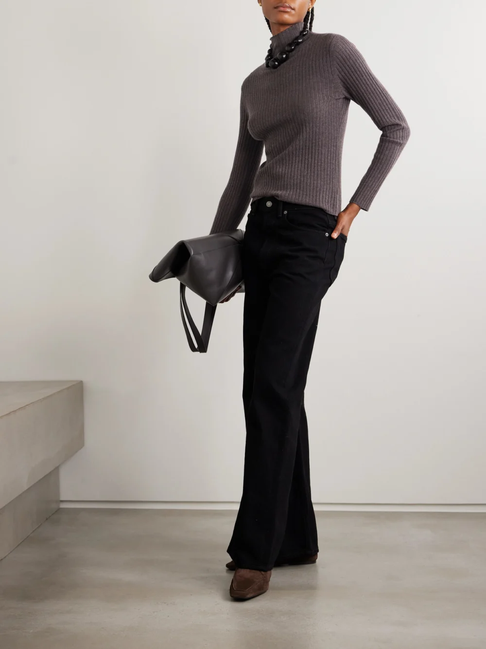 Arch4 Ariana Ribbed Turtleneck Cashmere Sweater, worn by a model