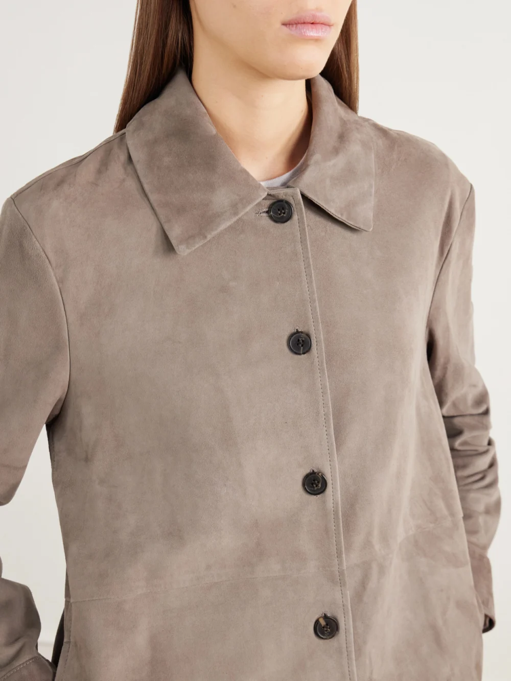 Close-up detail of the Arma Vicky Paneled Suede Jacket