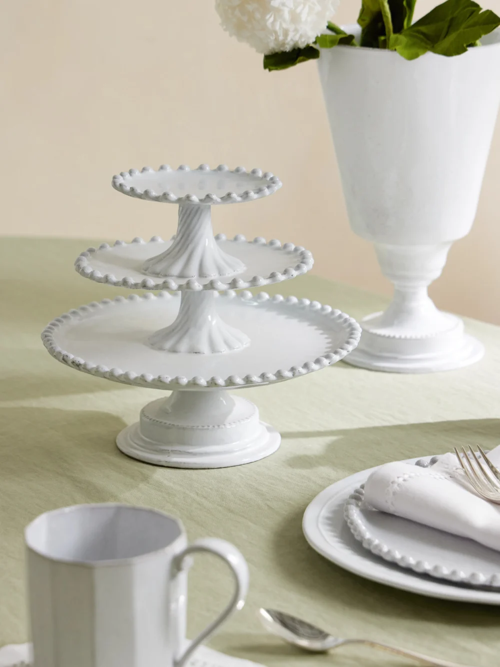 Astier De Villatte Adélaïde Three-tier Ceramic Serving Stand, styled view