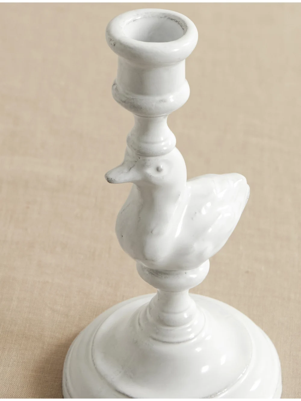 Close-up detail of the Astier De Villatte Canard Ceramic Candlestick