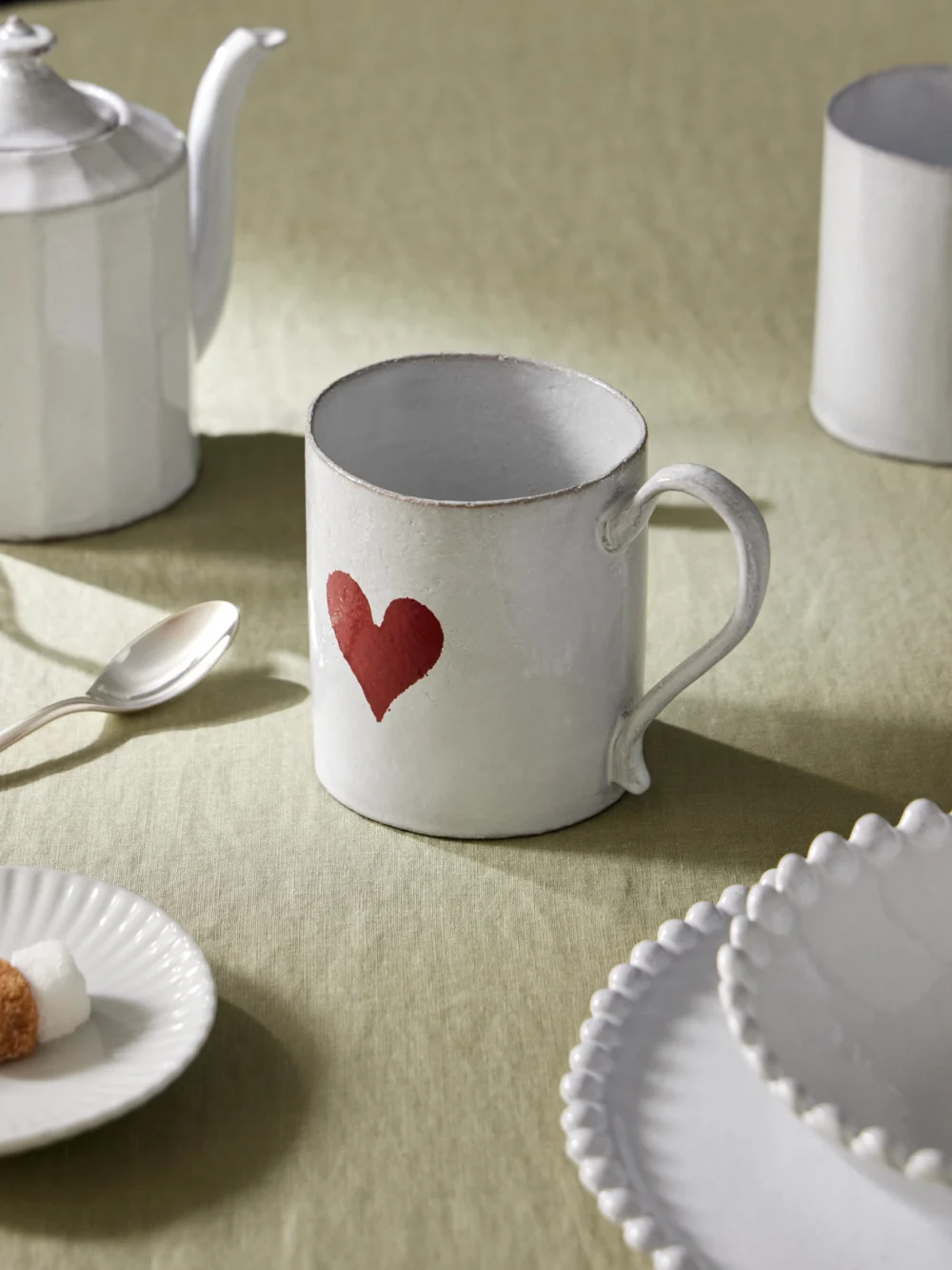 Astier De Villatte + John Derian Heart Glazed Ceramic Mug, styled view
