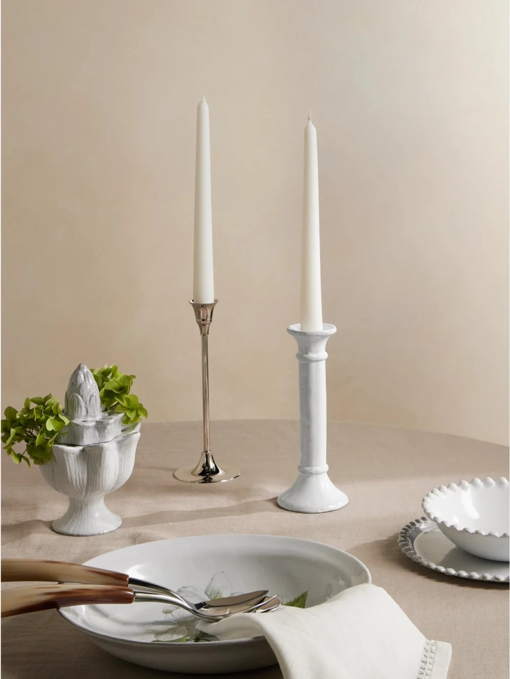 Astier De Villatte Sobre Ceramic Candlestick, styled view