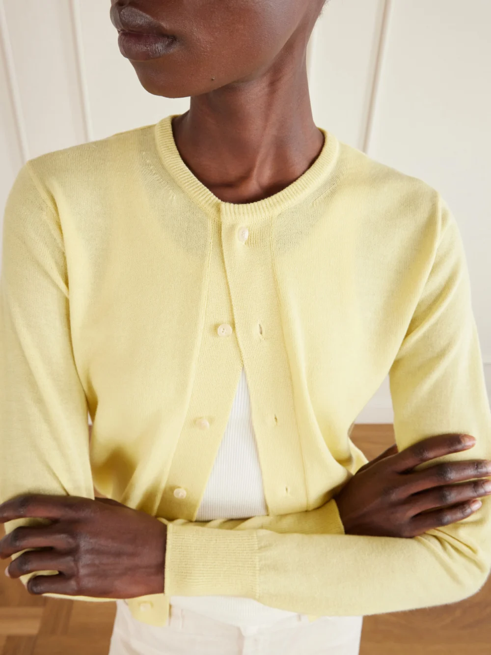 Close-up detail of the Auralee Cashmere Cardigan