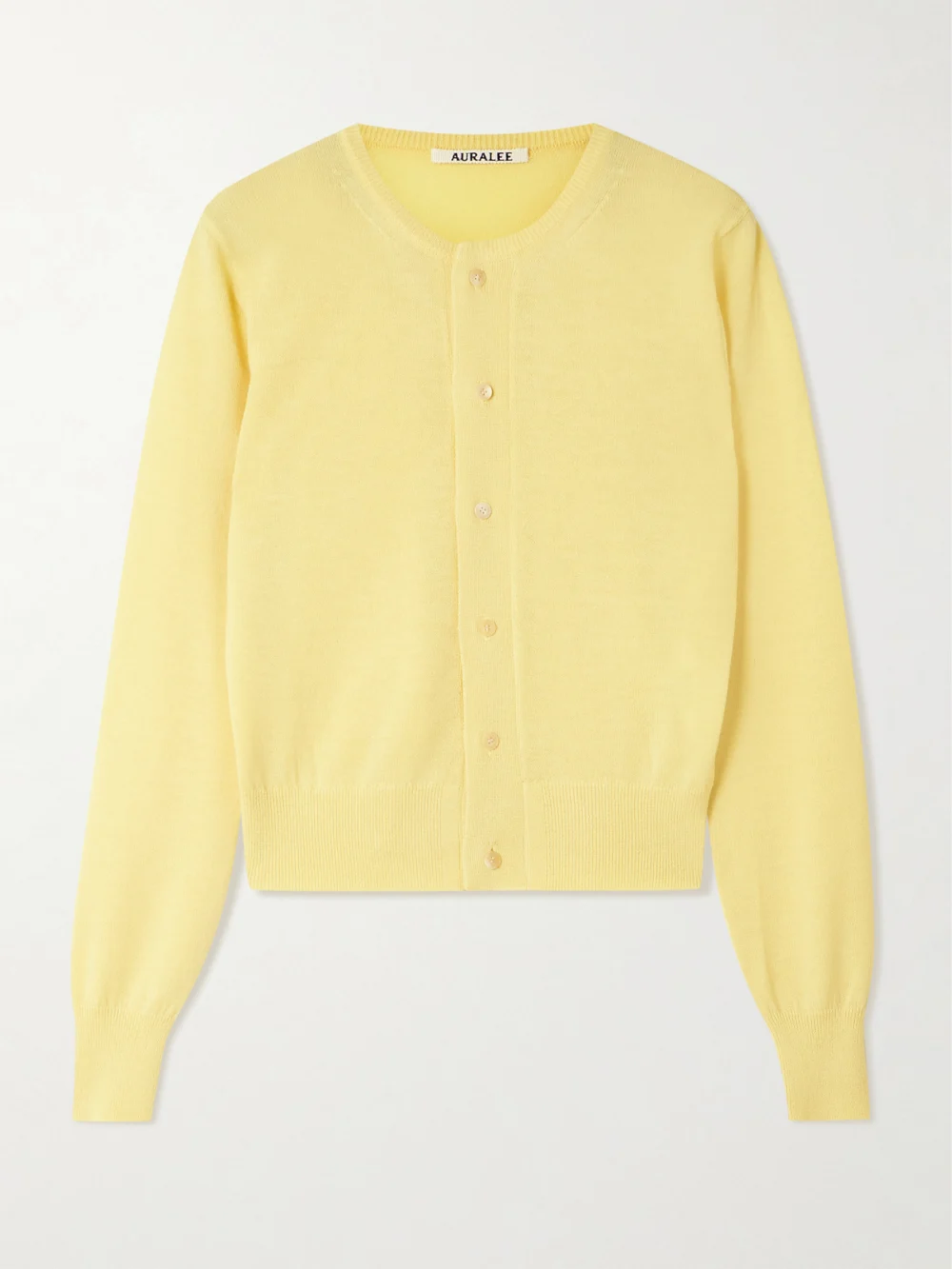 Auralee Cashmere Cardigan in pastel yellow