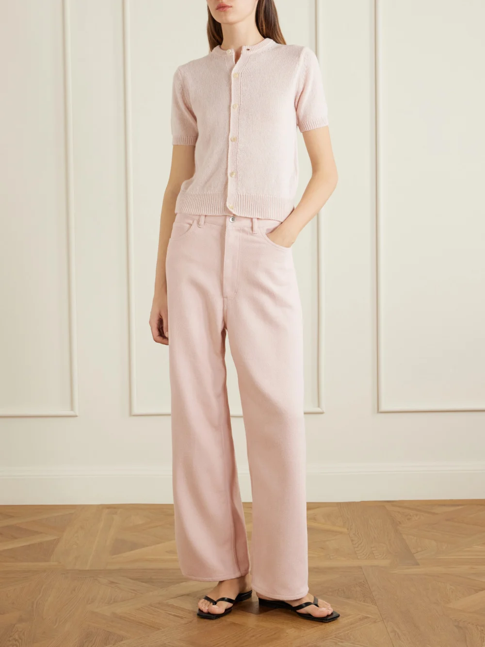 Auralee Cashmere Cardigan, worn by a model