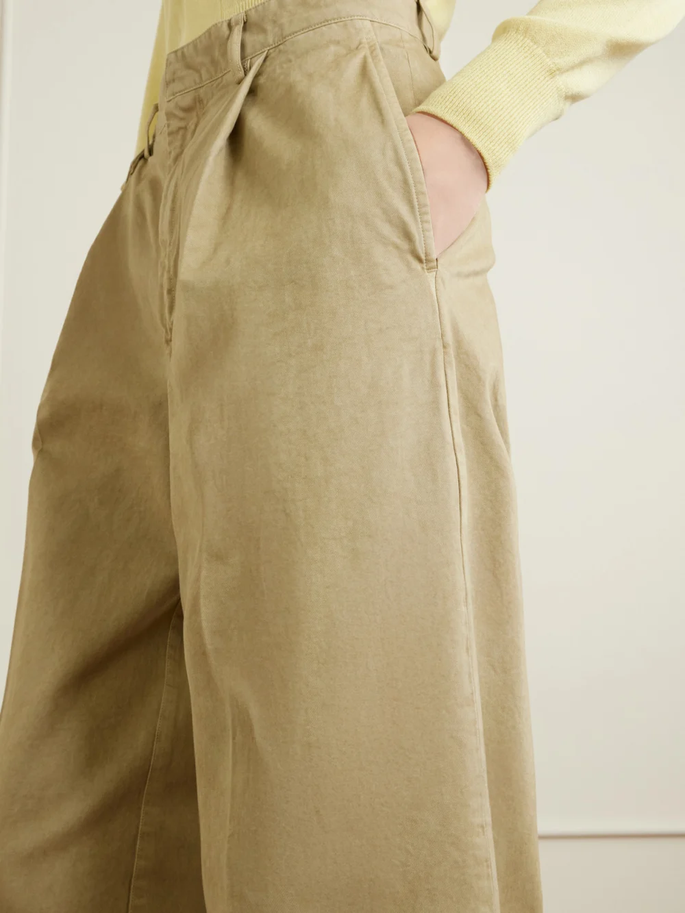Close-up detail of the Auralee Garment-dyed Cotton-twill Wide-leg Pants