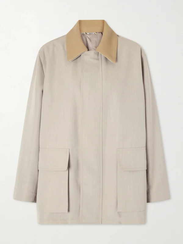 Auralee Leather-trimmed Wool-canvas Jacket