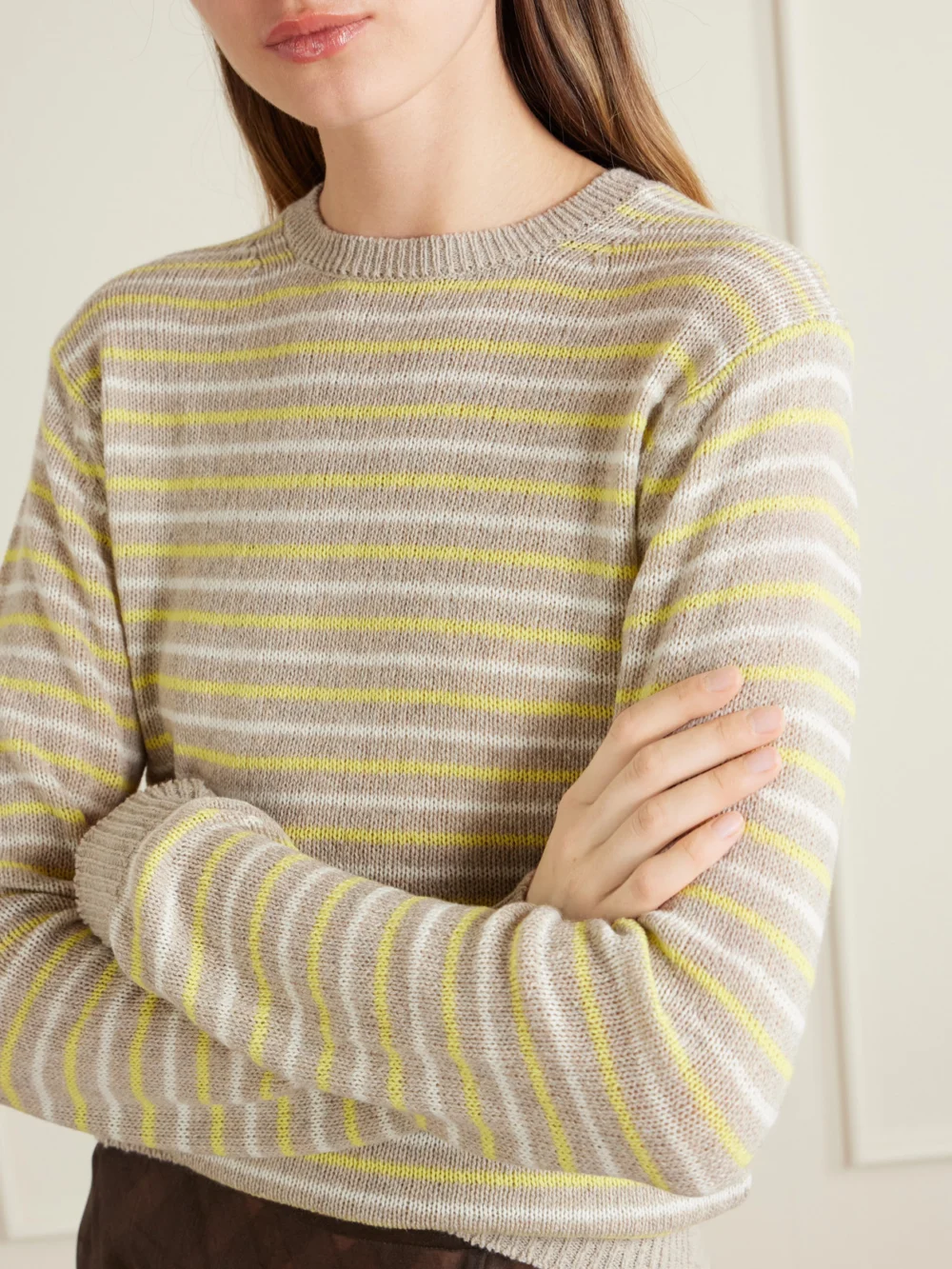 Close-up detail of the Auralee Striped Cashmere Sweater
