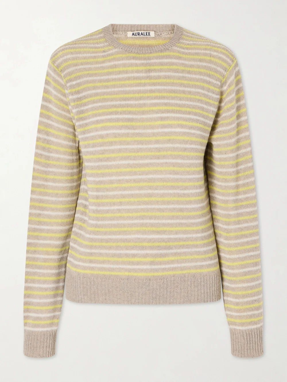 Auralee Striped Cashmere Sweater in beige