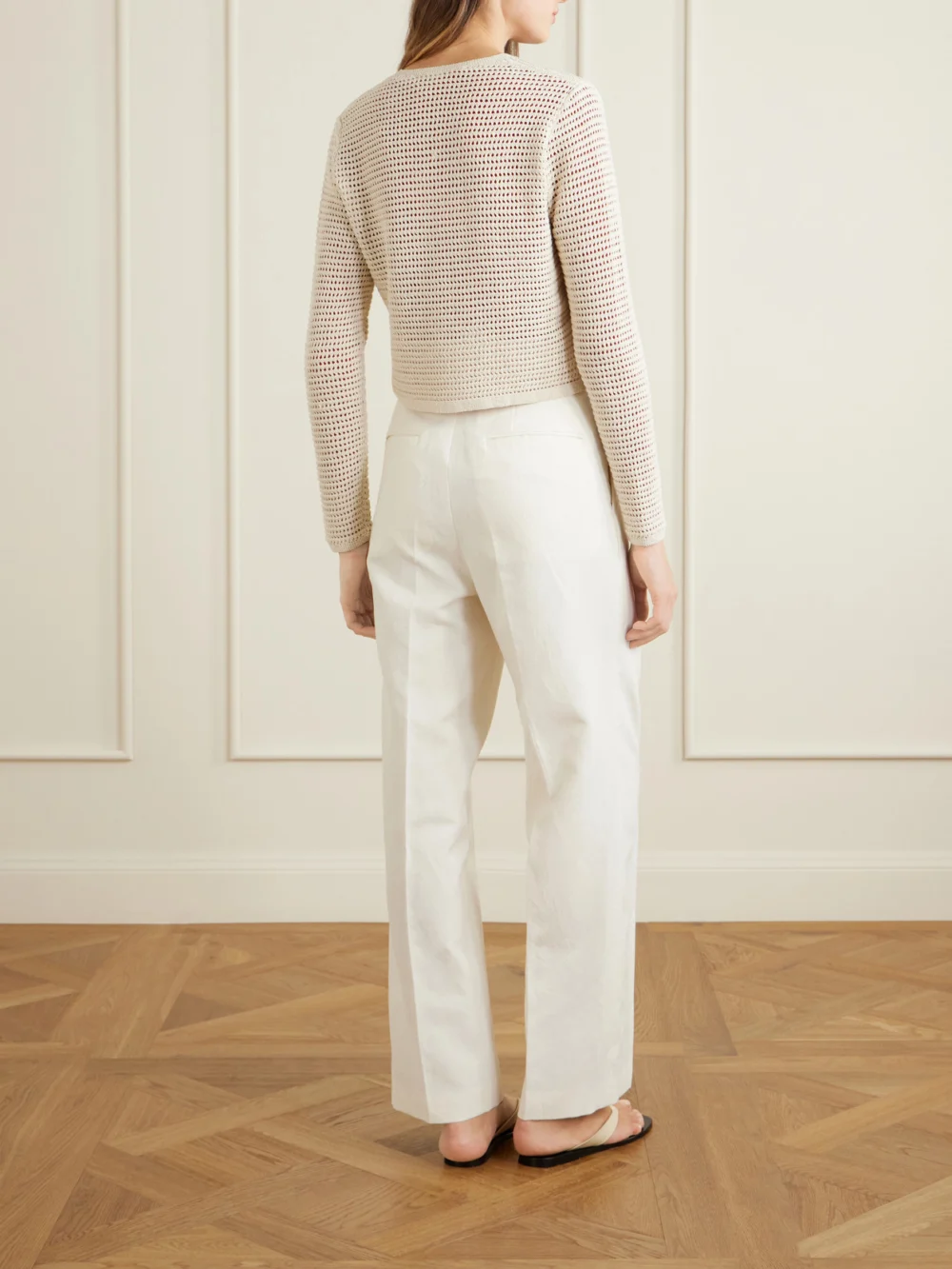 Back view of the Auralee Tussah Crocheted Silk and Cotton-blend Cardigan