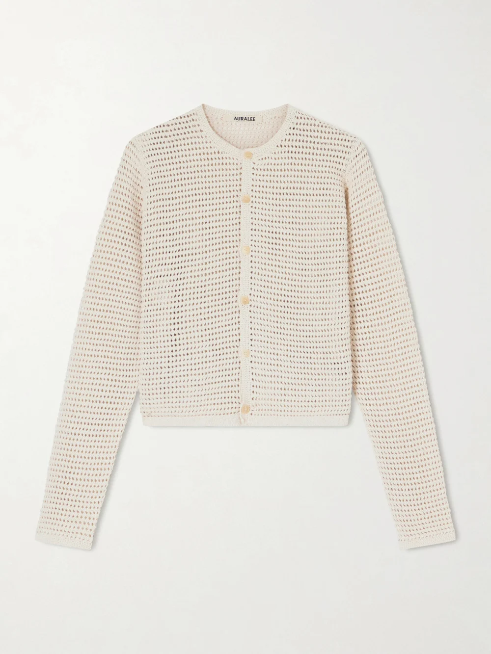 Auralee Tussah Crocheted Silk and Cotton-blend Cardigan in ivory