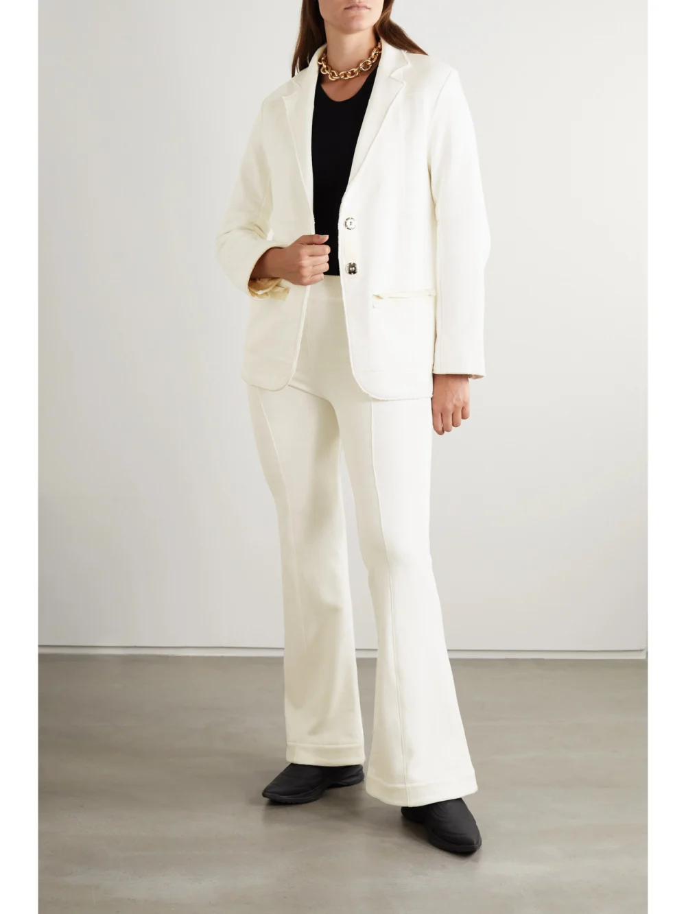 Az Factory Free to Organic Cotton and Seacell-blend Flared Pants, worn by a model