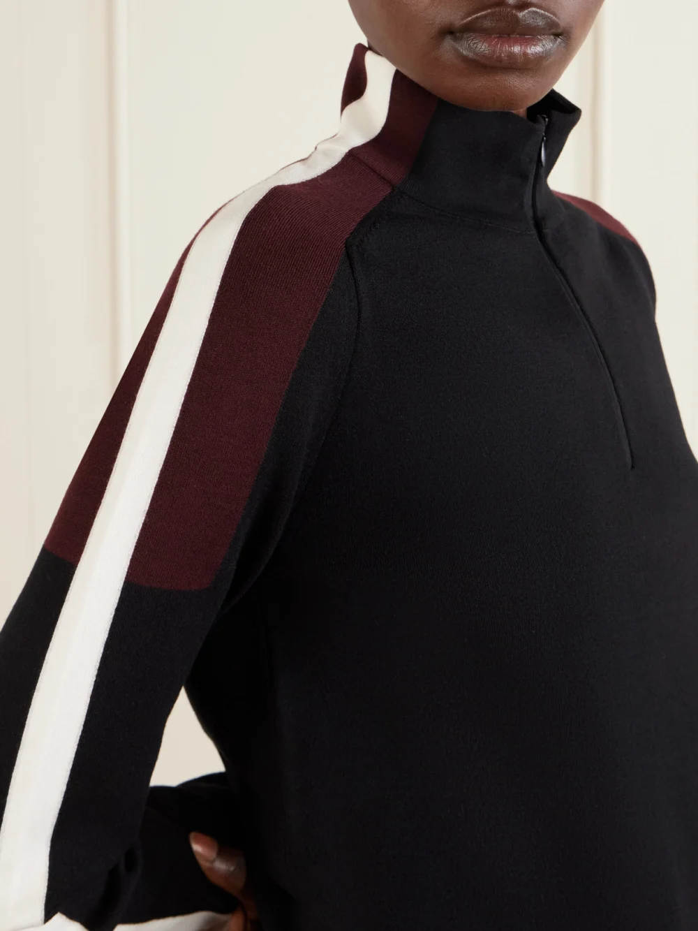 Close-up detail of the Aztech Mountain Caroline Color-block Wool-blend Sweater
