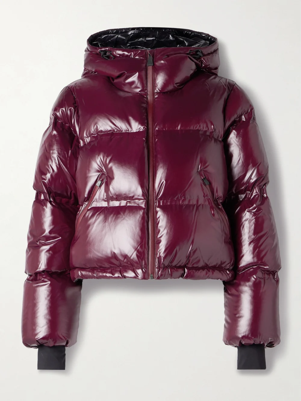 Aztech Mountain Minnie Nuke Hooded Quilted Down Ski Jacket in burgundy