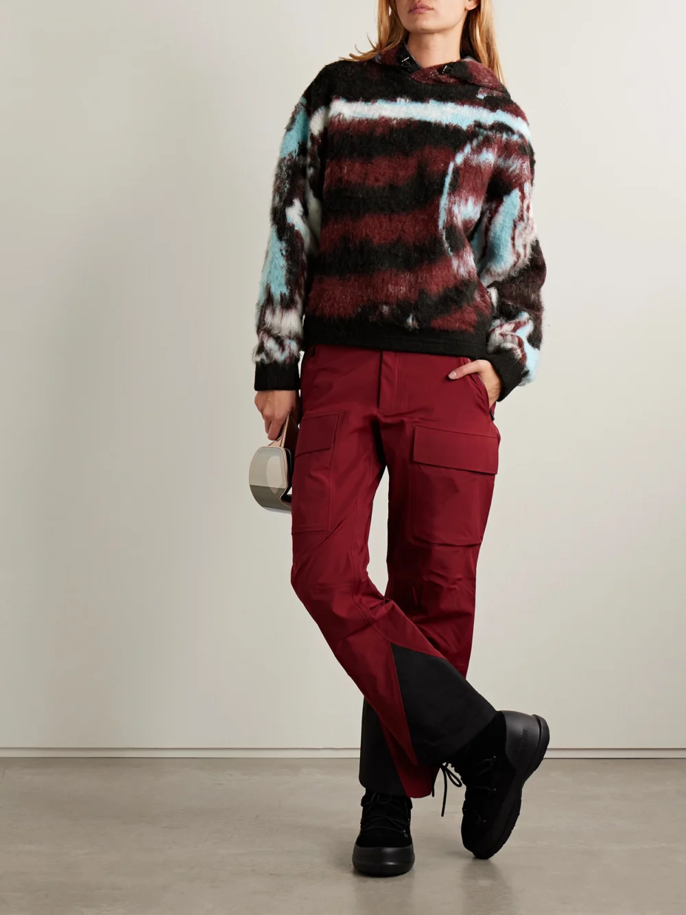 Aztech Mountain Off Piste Shell-trimmed Printed Fleece Hoodie, worn by a model