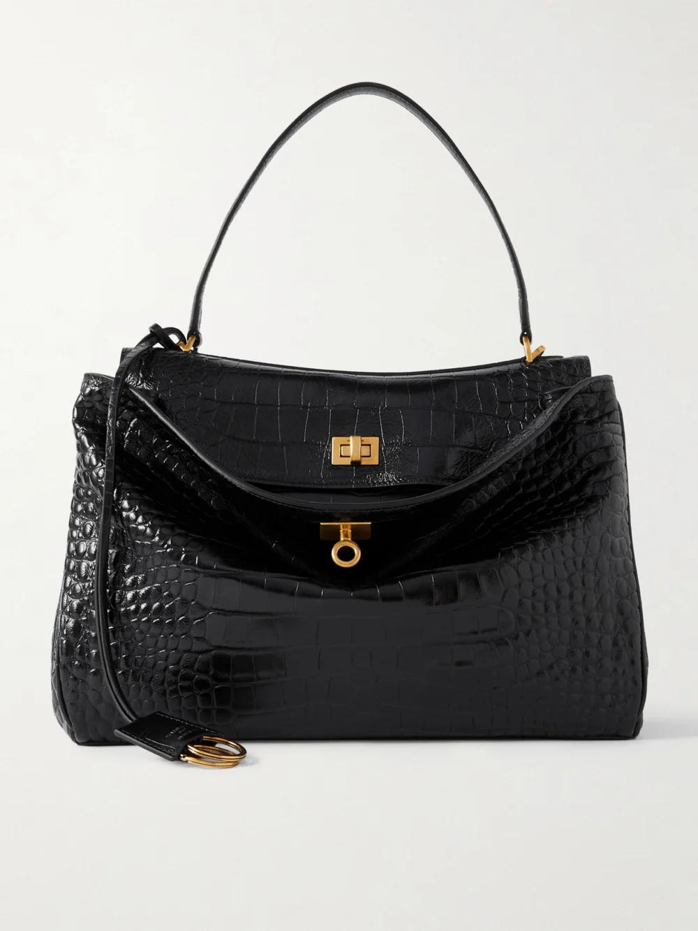 Balenciaga Rodeo Medium Croc-effect Leather Shoulder Bag in black