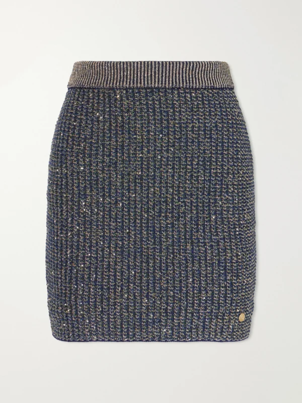 Balmain Embroidered Metallic Tweed Mini Skirt