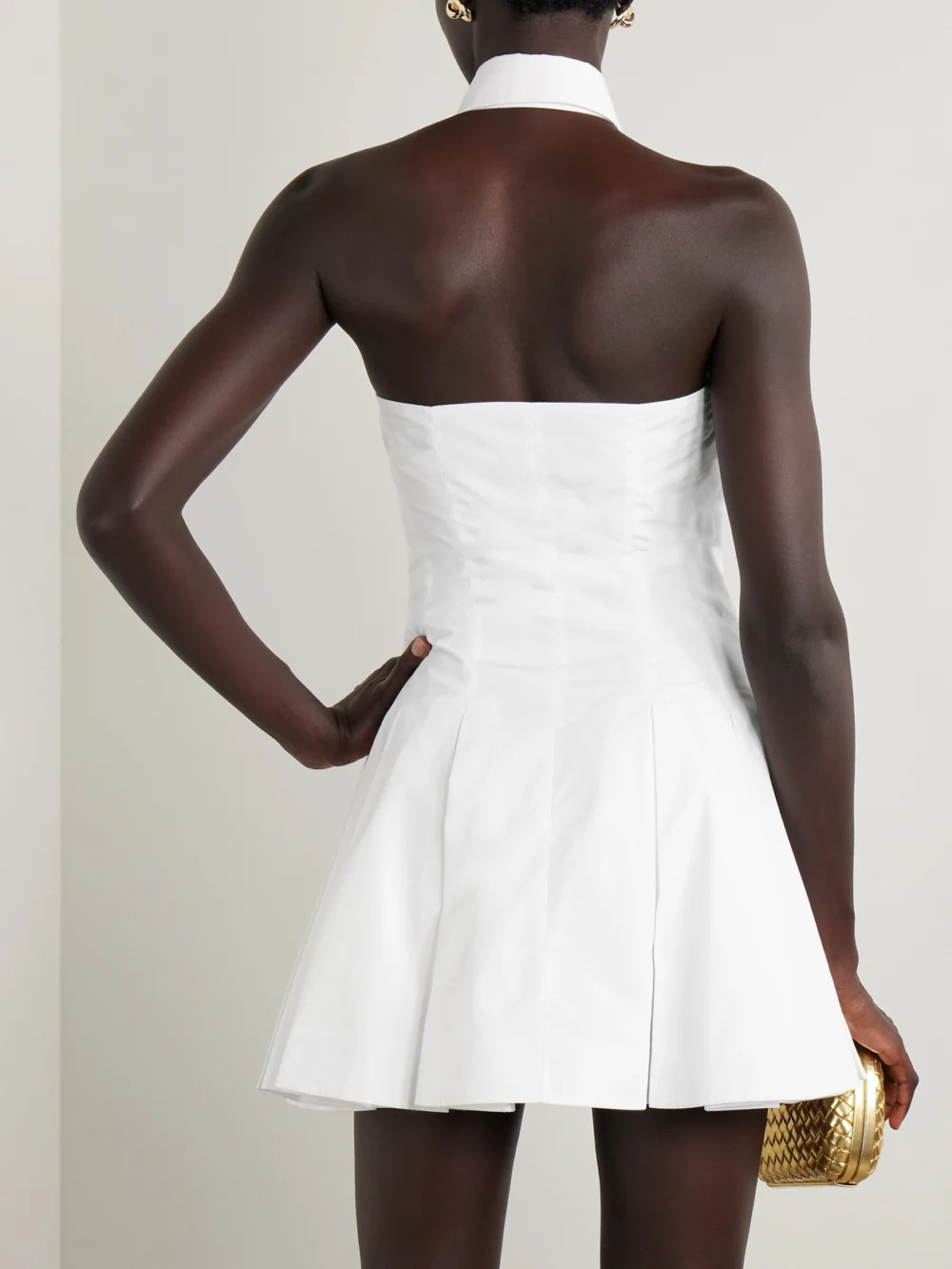 Back view of the Balmain Pleated Cotton-poplin Halterneck Mini Dress