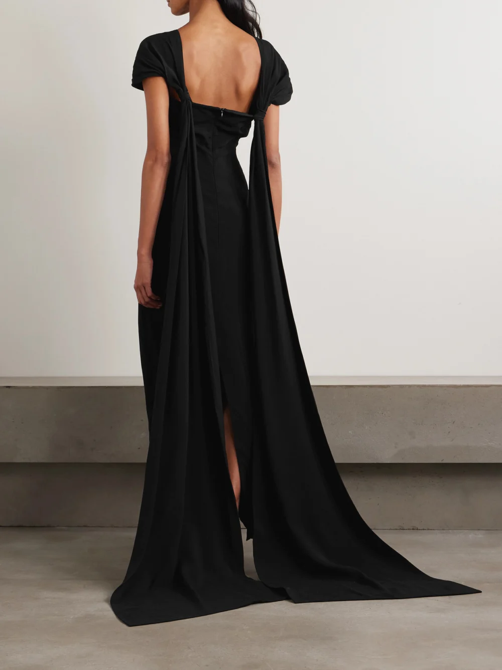 Back view of the Bernadette Clara Draped Crepe Gown