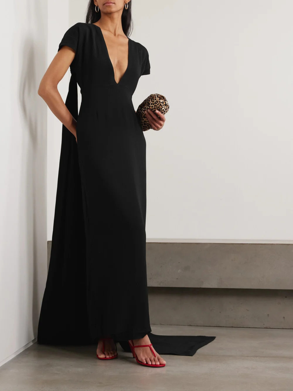 Bernadette Clara Draped Crepe Gown, worn by a model